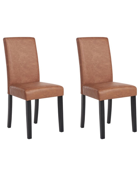 Set of 2 Dining Chairs Brown Faux Leather Suede Wooden Legs Traditional Beliani