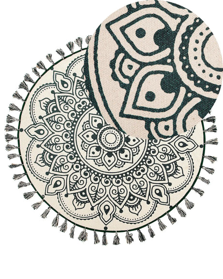 Area Rug Cream Cotton Round Oriental Living Room  120 cm IRICE Beliani