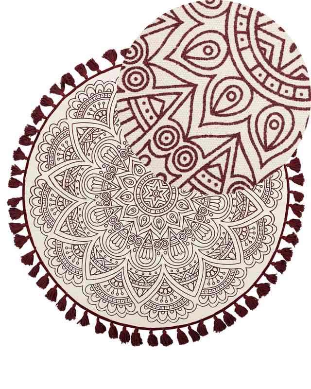 Area Rug Red Cotton Round Oriental Living Room ø 120 cm AYAKLI Beliani