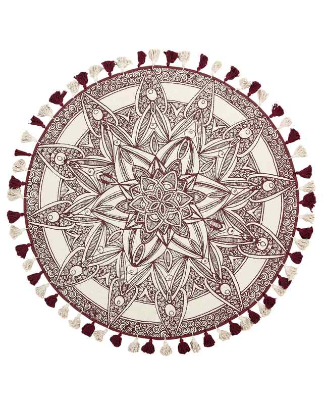 Area Rug Cream Cotton Round Oriental Living Room ø 120 cm Beliani