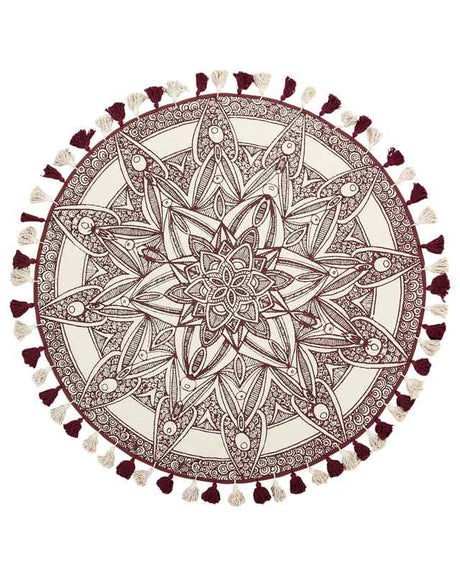 Area Rug Cream Cotton Round Oriental Living Room ø 120 cm Beliani