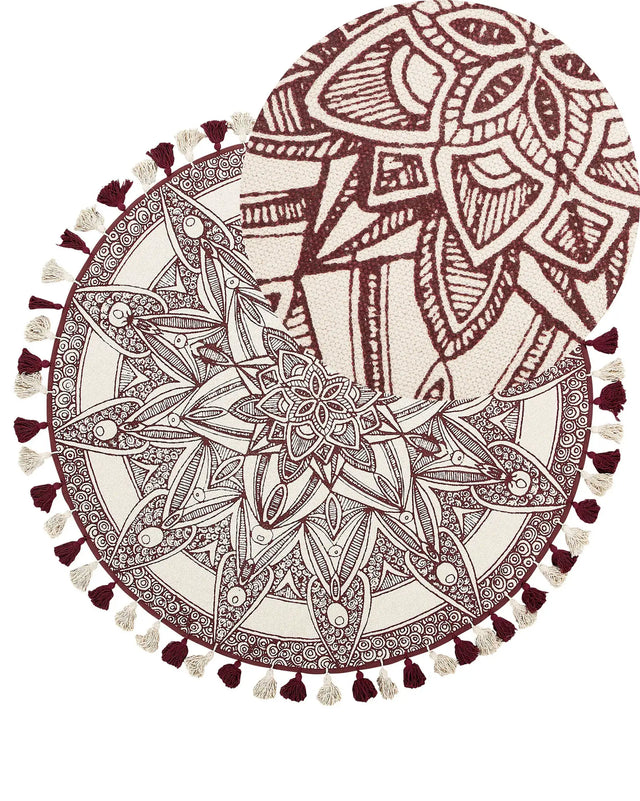 Area Rug Cream Cotton Round Oriental Living Room  120 cm Beliani