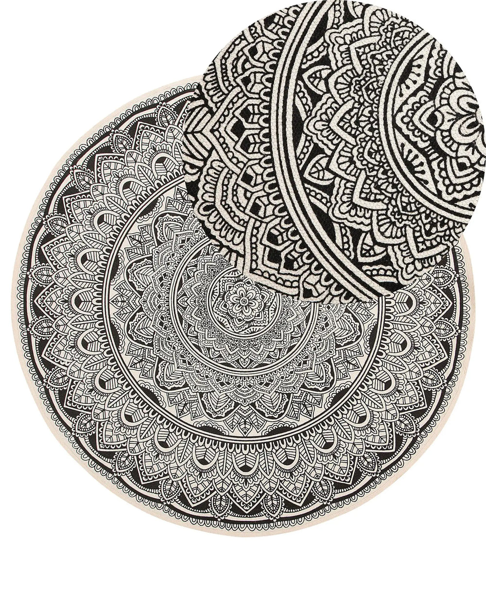 Area Rug Black Cotton Round Oriental Living Room  120 cm Beliani