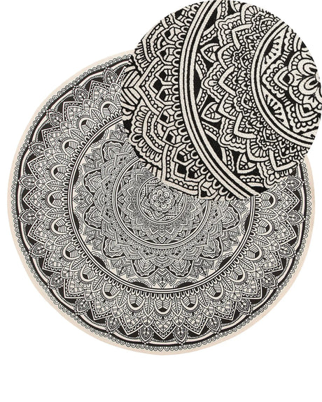 Area Rug Black Cotton Round Oriental Living Room  120 cm Beliani