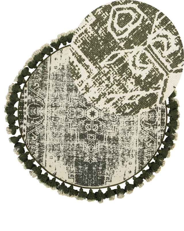 Area Rug Cream Cotton Round Vintage Living Room ø 120 cm Beliani