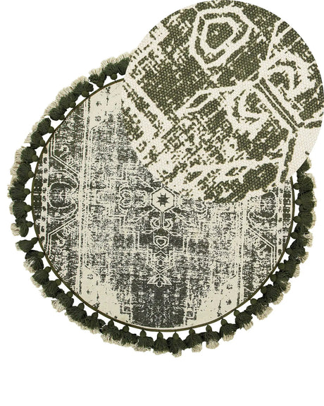 Area Rug Cream Cotton Round Vintage Living Room  120 cm Beliani