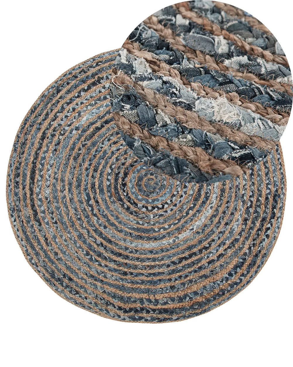 Area Rug Blue Jute Round Boho Living Room  120 cm Beliani