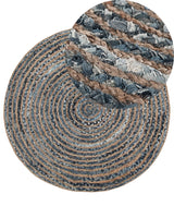 Area Rug Blue Jute Round Boho Living Room  120 cm Beliani