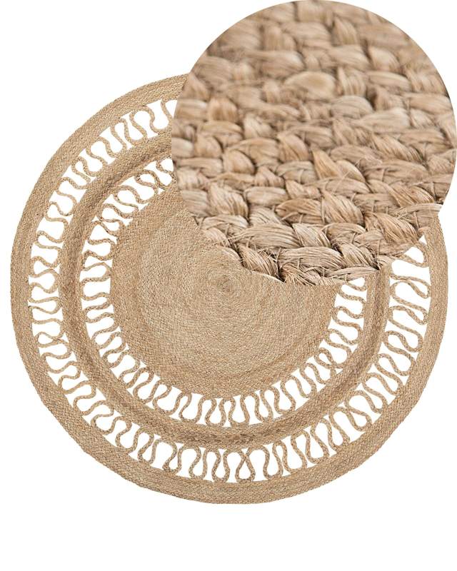 Area Rug Beige Jute Round Boho Living Room ø 120 cm Beliani