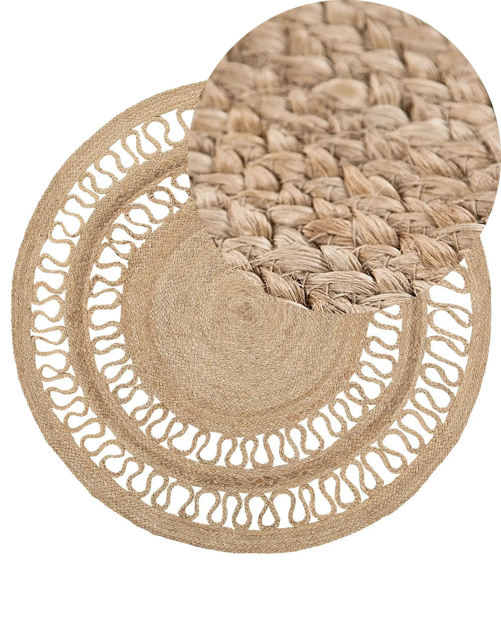 Area Rug Beige Jute Round Boho Living Room  120 cm Beliani