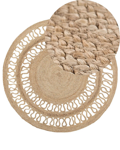 Area Rug Beige Jute Round Boho Living Room  120 cm Beliani