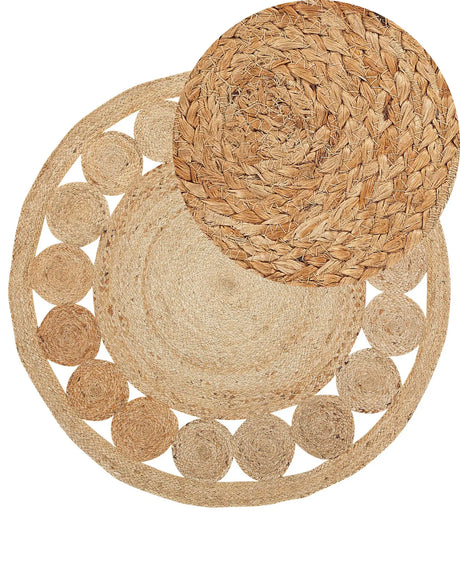 Area Rug Beige Jute Round Country Living Room  120 cm Beliani