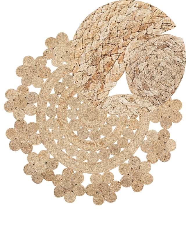 Area Rug Beige Jute Round Boho Living Room ø 120 cm Beliani