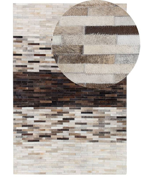 Area Rug Brown with Beige Leather 140 x 200 cm Modern Patchwork Pattern Handmade Beliani