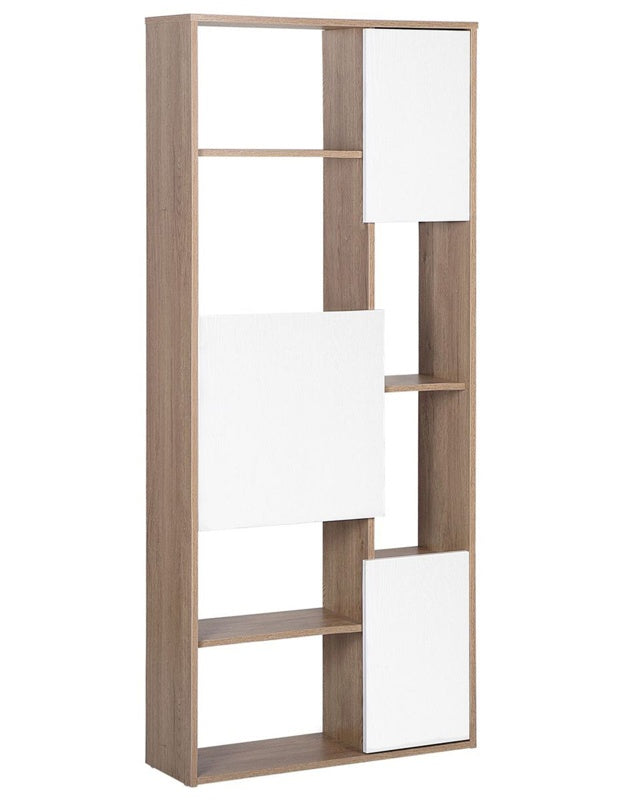 5-Tier Bookcase White with Light Wood Shelving Unit Storage Living Room Bedroom Beliani