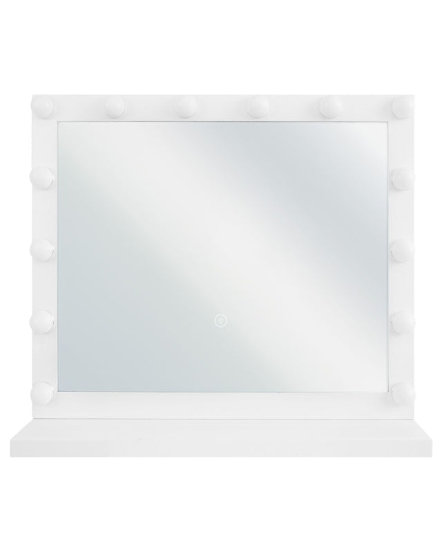 Vanity Mirror with LED White Metal 50 x 60 cm Rectangular Hollywood Illuminated Bulbs Dressing Table Beliani