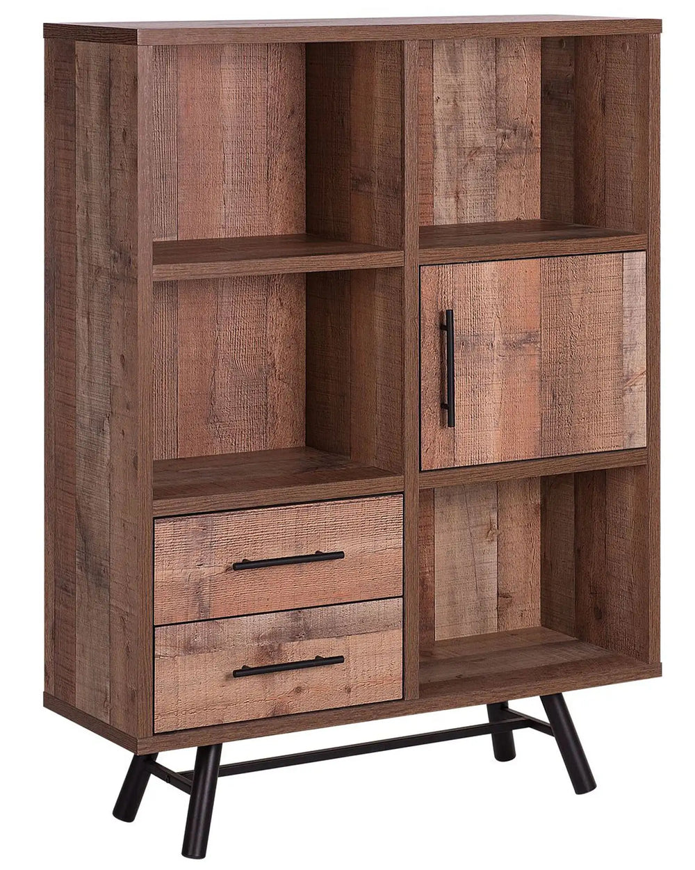 Bookcase Light Wood with Black Legs 131 cm 2 Drawers 1 Cabinet 4 Shelves Rustic Beliani