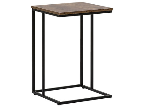 Side End Table Dark Wood Top Black Metal 40 x 40 cm Frame U-Shaped Modern Industrial Style Cantilever Particle Board Top Living Room Beliani