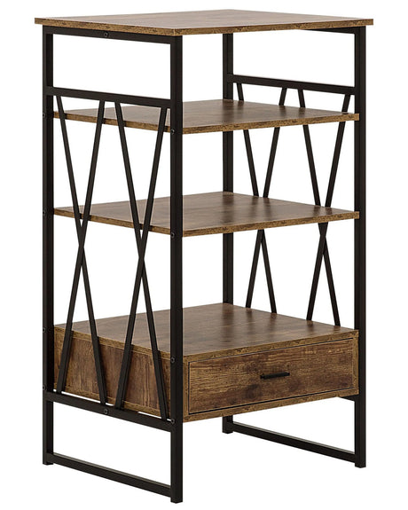 Console Table TV Stand Dark Wood and Metal 3 Shelves 1 Drawer Home Office Furniture Modern Style Beliani