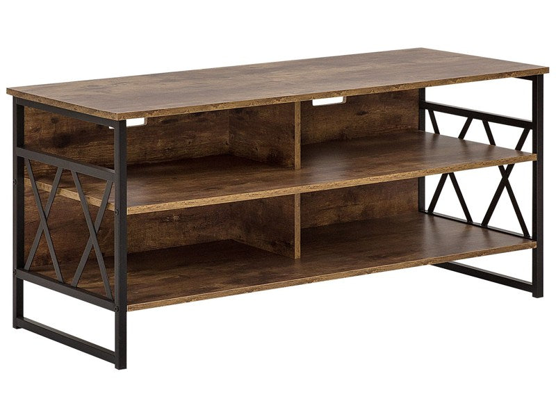 TV RTV Stand Cabinet Dark Wood Metal and Particle Board 4 Shelves Storage Unit Living Room Modern Industrial Beliani