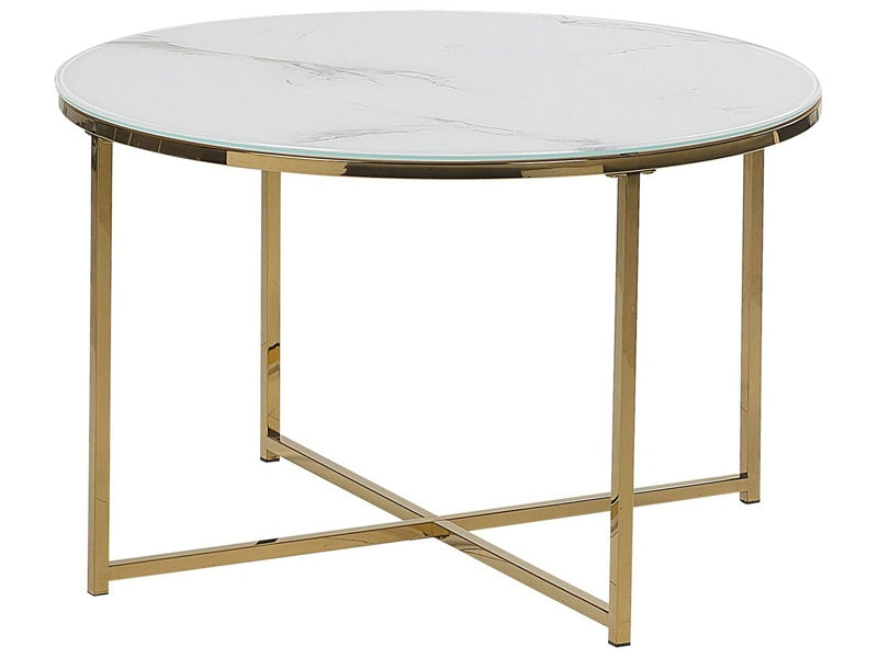 Coffee Table Round Marble Effect White Gold Base ø 70 cm Glam Modern Minimalist Beliani