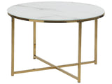 Coffee Table Round Marble Effect White Gold Base  70 cm Glam Modern Minimalist Beliani
