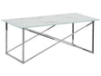 Rectangular Coffee Table Marble Effect White Top Silver Legs Tempered Glass Top Stainless Steel Base 100 x 50 cm Glam Minimalist Beliani