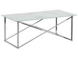 Rectangular Coffee Table Marble Effect White Top Silver Legs Tempered Glass Top Stainless Steel Base 100 x 50 cm Glam Minimalist Beliani