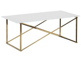 Rectangular Coffee Table White Top Gold Legs Tempered Glass Top Stainless Steel Base 100 x 50 cm Glam Minimalist Beliani