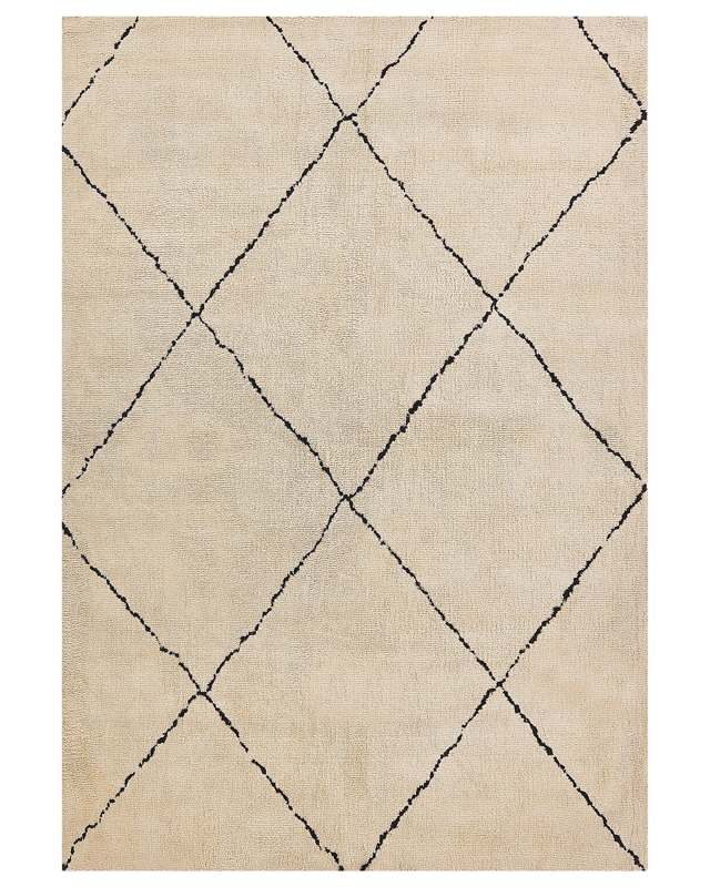 Area Rug Beige and Black Polyester 140 x 200 cm Geometric Diamond Pattern Modern Design Beliani