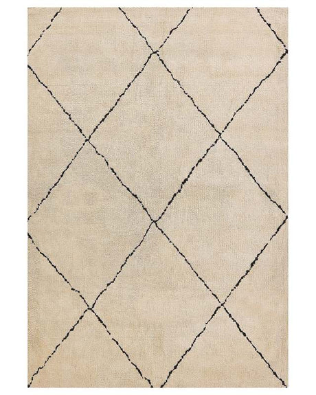 Area Rug Beige and Black Polyester 140 x 200 cm Geometric Diamond Pattern Modern Design Beliani