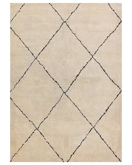 Area Rug Beige and Black Polyester 160 x 230 cm Geometric Diamond Pattern Modern Design Beliani