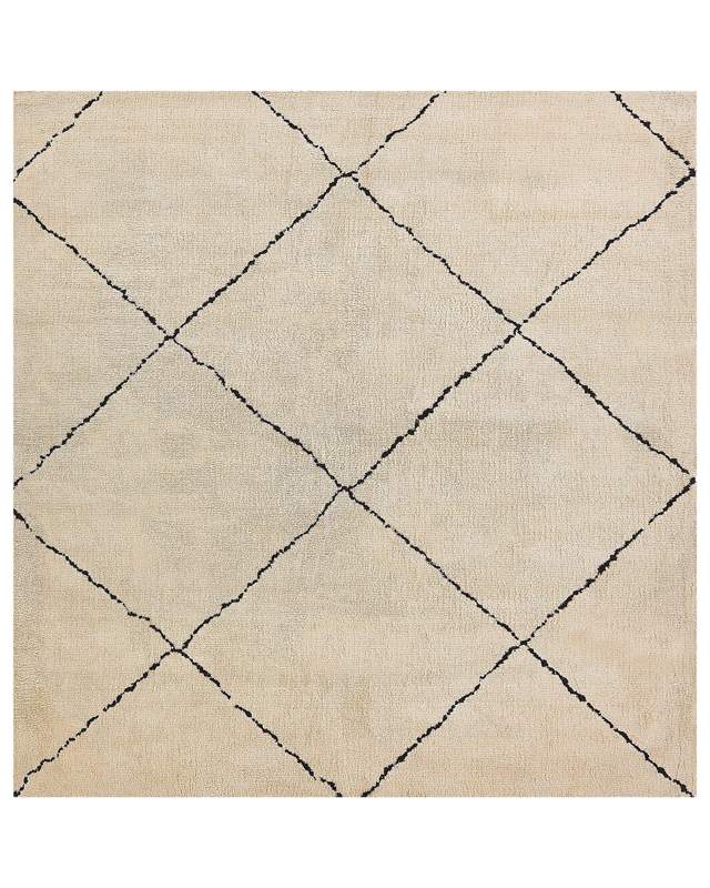 Area Rug Beige and Black Polyester 200 x 200 cm Geometric Diamond Pattern Modern Design Beliani