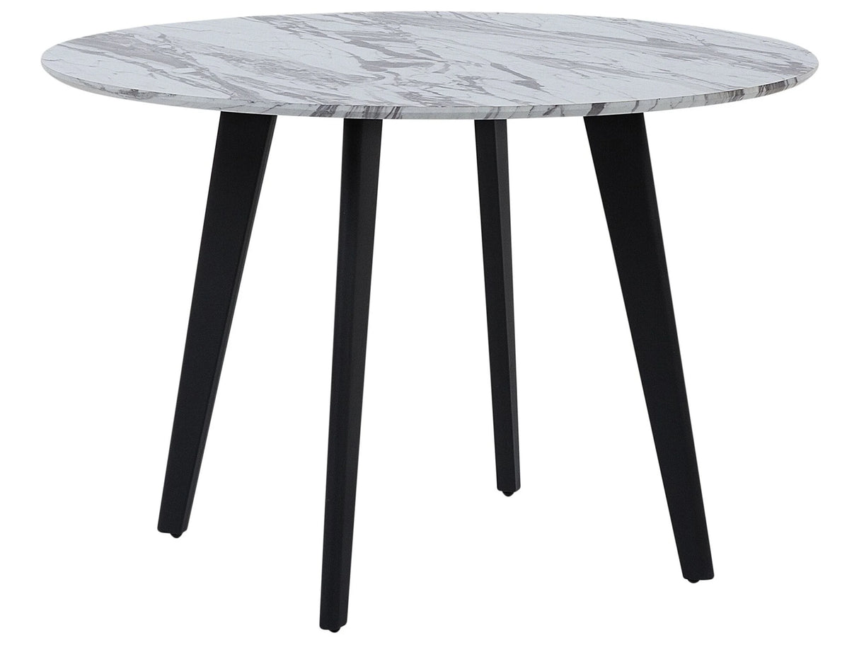 Dining Table Marble Effect Black Legs Round  110 cm MDF Tabletop Metal Legs Beliani