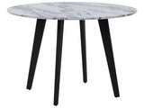 Dining Table Marble Effect Black Legs Round  110 cm MDF Tabletop Metal Legs Beliani