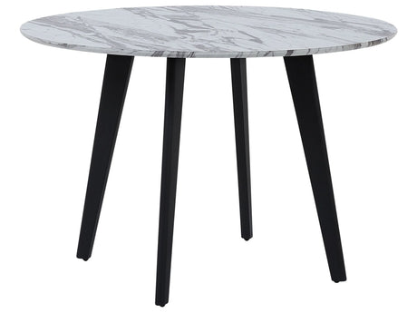 Dining Table Marble Effect Black Legs Round  110 cm MDF Tabletop Metal Legs Beliani