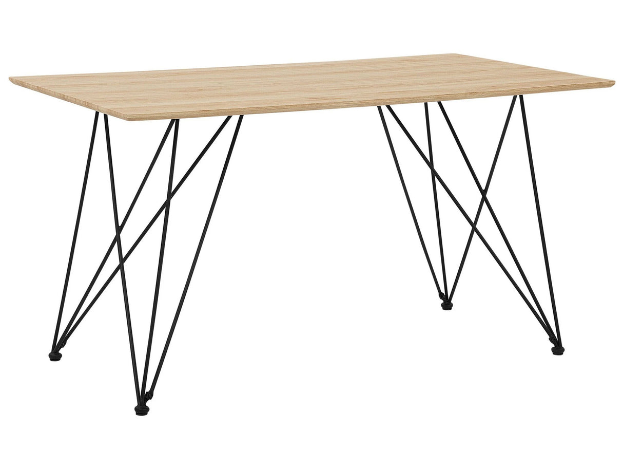 Dining Table Light Brown with Black MDF Top Metal Legs 140 x 80 cm Industrial Living Room Beliani