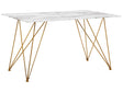 Dining Table Marble Effect White with Gold Tempered Glass Top Metal Legs 140 x 80 cm Glam Living Room Beliani