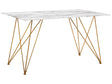 Dining Table Marble Effect White with Gold Tempered Glass Top Metal Legs 140 x 80 cm Glam Living Room Beliani