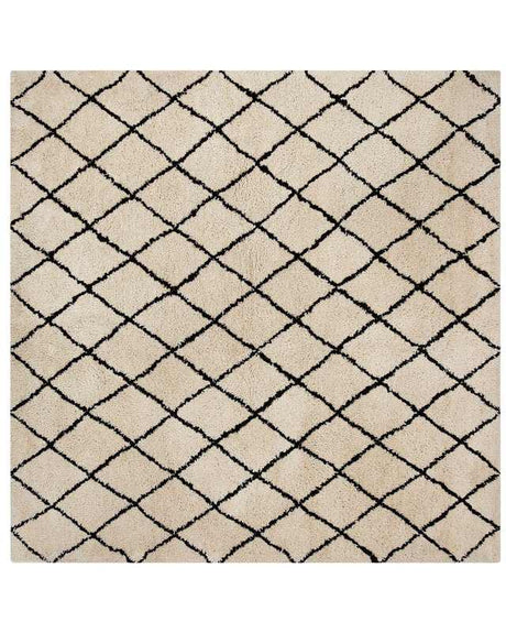 Area Rug Beige and Black 200 x 200 cm Geometric Pattern Modern Living Room Bedroom Beliani