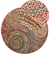 Modern Hippie Area Rug Multicoloured Pink Red Orange Blue Round 140 cm Cotton Braided Bedroom Living Room Beliani