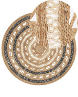 Area Rug 140 cm Beige with Black Braided Plaited Boho Rustic Farmhouse Bedroom Lounge Living Room Beliani