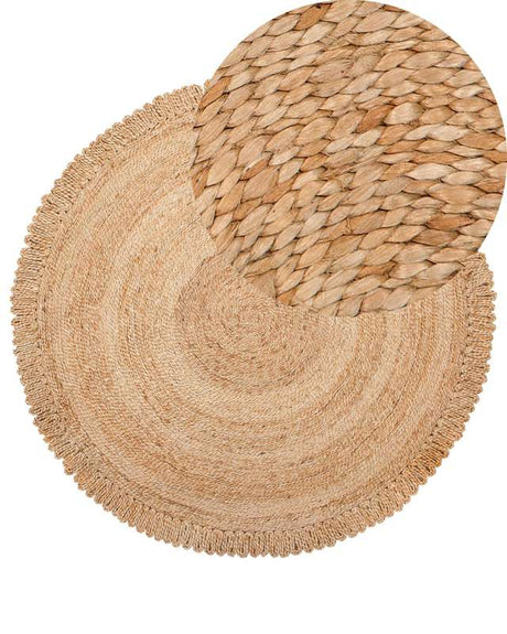 Area Rug Beige Round 140 cm Boho Rustic Spiral Braided Plaited Natural Jute Living Room Bedroom Dining Room Beliani