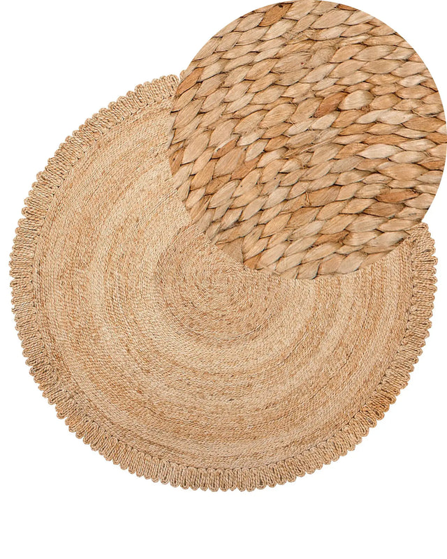 Area Rug Beige Round 140 cm Boho Rustic Spiral Braided Plaited Natural Jute Living Room Bedroom Dining Room Beliani