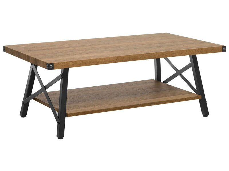 Coffee Table Dark Wood with Storage Shelf 100 x 55 cm Modern Industrial Living Room Beliani