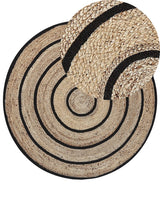 Area Rug Beige Black Round 140 cm Boho Rustic Spiral Braided Cotton Jute Beliani