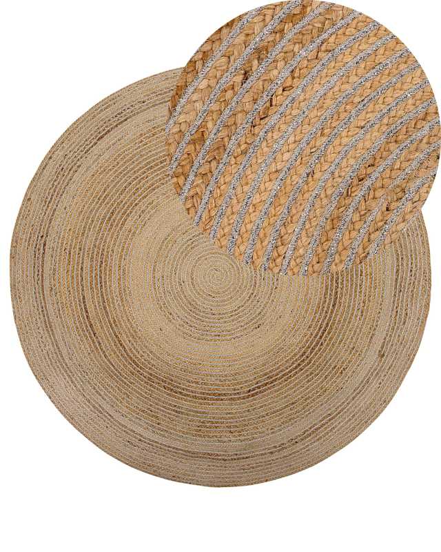 Area Rug Beige Round 140 cm Boho Rustic Country Farmhouse Spiral Braided Jute Bathroom Living Room Kitchen Dining Room Beliani