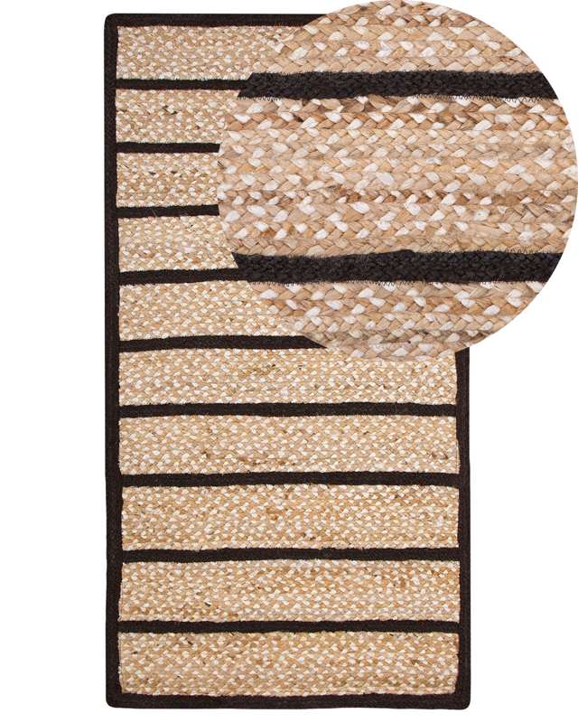 Area Rug Carpet Black and Beige Cotton Jute Striped 80 x 150 cm Rustic Boho Beliani