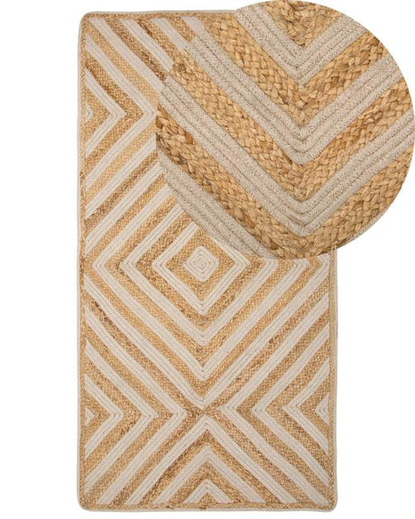 Area Rug Carpet Beige Cotton Jute Geometric Pattern 80 x 150 cm Rustic Boho Beliani