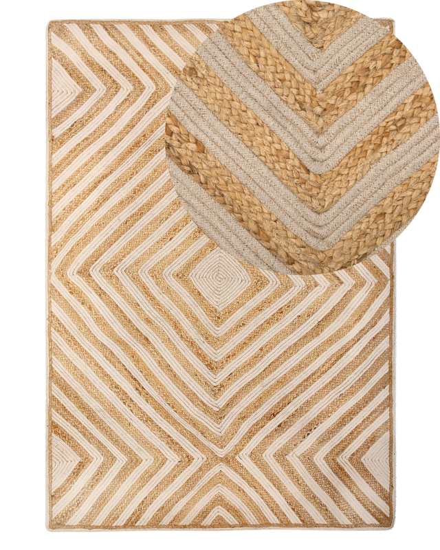 Area Rug Carpet Beige Cotton Jute Geometric Pattern 140 x 200 cm Rustic Boho Beliani